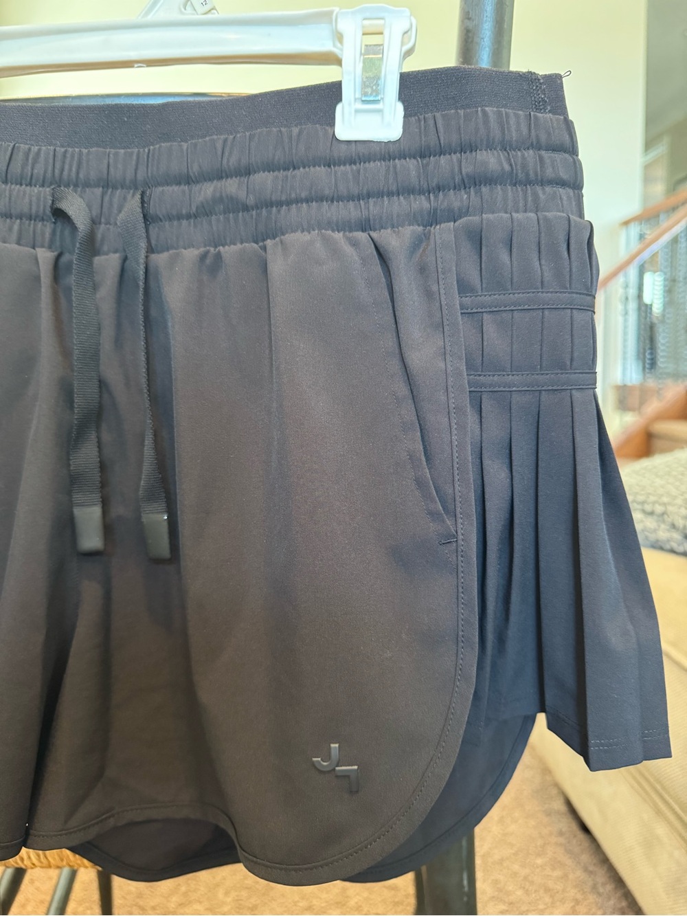 Black JOY LAB Women's Athletic Shorts with Drawstring Waist and Pleated Sides - Picture 3 of 4